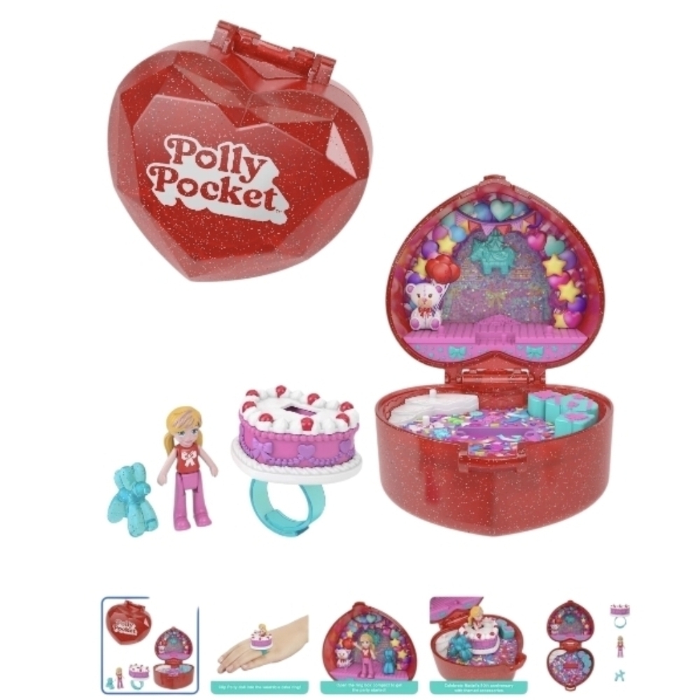 Polly Pocket 80th Anniversary Doll & Playset Compact Ring Jewelry Box